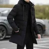 Long Puffer Kurtka Mężczyźni Jesień Parka z kaptur Koreański Moda Slim Fit Bawełna Wyściełana Ciepła Płaszcz Trendy 220105