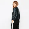 Женщины Sequin Coat Bomber Jacket с длинным рукавом на молнии Streetwear Повседневная свободная верхняя одежда с блестками Новая мода Женское осеннее пальто T200212