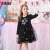 Kids Dresses for Girls Long Sleeve Girls Snowflake Sequins Dress Year Costume Princess Dress Kids Christmas Clothes Vestidos 211224