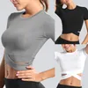 Yoga terno mulheres esportes slim sexy yoga tops treino fitness roupas sem costura envoltório sutiário ginásio ativowear correndo camiseta1