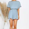 Playsuit Rompers Womens Overaller Women Playsuits 2020 Streetwear Romper Summer Lace-up Short Sleeve T200704