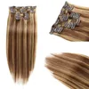 Cabelo humano brasileiro peruivan clipe em cabelos extensões 4/27 piano cor 14-24 polegada 70g 100g 4 27 dois tons cor