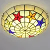 Pastoral Tiffany Glass Ceiling Lamp Handmade Light Hotel Cafe Bar Kids Bedroom Nursery Kindergarten Mediterranean Style Lighting