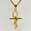 Stainless Steel Religious Gold Silver Charm Pendants Men's Agypt Ancient Egyptian Coiled Snake Ankh Chain Pendant