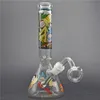 10.5inch glass beaker bongs water pipe hookah Heavy Hand Painting oil rigs cartoon recycler hongeycomb with 14mm male galss oil burner pipes