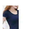 S-5xl Maglietta da donna in cotone T-shirt Estate Casual Elasticità O-Collo Manica corta Fondo sottile Ragazze Top Tees Donna