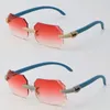 Neue Mikropavé-Vintage-Sonnenbrille aus Holz, randlos, Luxus-Diamant-Set, blaues Holz, fahrende Sonnenbrille, Felsen, Metallrahmen, männlich und weiblich9993511