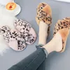 Leopard House Slipper Pattern Cross Open Toe Fur Home Shoe Slides Fashion Warm Pantofole invernali femminili VT1307 Y201026