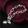 925 Sterling Silver Women Heart Love Gift Charm Armband Fashion Costume Jewelry