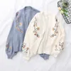 Primavera Lanterna Manica Fiore Ricamo Maglione di lavoro a maglia Cardigan Autunno Stile Preppy Mori Studentessa Scollo a V Cardigan allentato 200929