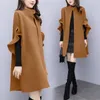 New Autumn Woolen Waistcoat With Cape Jacket Coat Women Winter Plus Size M-5XL Black Cloak Ladies Wool Overcoat Female 201030