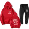 Hoodie Set Зарабатывание денег, не зарабатывая друзей Hoodie + бега трусных брюк мужская и женская мода писем печатать пару пару парусятых потех G1222