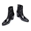 Botas de homem pontilhadas dedos 7.5cm saltos altos preto botas de couro genuíno homens zip cavaleiro botas de festa para homens botá masculina