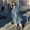 Elegant Blue Thin Trench Coats For Women 2020 Back Button Design Korean Long Overcoat Casual Women's Windbreaker Manteau Femme T200811