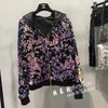 Frauenjacken Qooth Frauen Pailletten Mantel Bling Glänzende Oberbekleidung Casual Jacket Pailletten Tops Purple Mäntel Cardigan Baseball QH2188