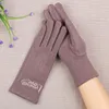 Five Fingers Gloves Winter Women Touch Screen Plus Velvet Inside Thin Section Simple Style Keep Warm Letter Embroidery Female Gloves1