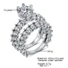 2pc Bridal Ring Silver Färg Cubic Zircon Bröllop Kristall Ringar För Kvinnor Bröllop Förlovning Smycken Gåvor