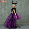 Хэллоуин Maleficent Evil Dark Queen Girls Dutu Платье с рогами злая ведьма Дети Детские Дети Косплей Партийное платье костюм модная одежда 23305186