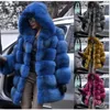Новая мода женская верхняя часть пальца длинные имитированные шерсть с капюшоном с капюшоном плюс размер Женская зимняя одежда дамская меховая пальто T200915