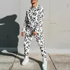 Mens Casual Jogging Two Piece Set Fashion Print Long Sleeve Hoodie+Long Pant Suits Men Autumn Winter Outfit Streetwear 220215