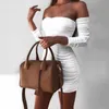 Vår Höst Bandage Klänning Kvinnor 2021 Sexig Off Shoulder Långärmad Slim Elastic Bodycon Party Dresses Vestido 011904