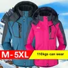 Bust 128cm Erkek Kadın Kış Kampı Tırmanış Balık Trekking Yürüyüş Ceketleri Hood Rüzgar Çekme Plus Boy Boyut M5XL Kürk Sıcak 201114