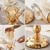 Golden Iron Candle Holder European geometric Candlestick Romantic Crystal Candle Cup Home Decor Wedding Center Table Decoration 201202