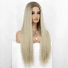 Natural Baby Hair Straight Blonde Ombre Synthetic Wigs Cosplay Hand Tied Full Lace Front Wigs Heat Resistant Fiber Party Two Tone Fashion