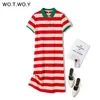 Wotwoy Summer Striped Plus Size Polo Dress Women Knited Bomull Lång T-shirt Klänningar Kvinnor Casual Short-Sleeved Vestidos DE 3XL LJ200820