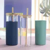 5 Colors 500ml Glass Tumbler 16oz Glass Cup Travel Water Bottle With Silicone Protective Sleeve Bamboo Lid & Straws BPA FY5138 0315