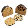 Natural Bambu Bebida Coaster Set Rodada Creative Creative Cup Mat Mate Pad Copos de Café Porta Coopos Home Decoração Decoração Isolamento Y200328