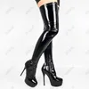 Rontic Hot Women Spring Crotch Boots Estiramento de Patente Stiletto Salto Redondo Toe Bonito Night Club Shoes Tamanho 5-20