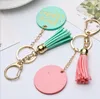 Disco Tassel Keychain Bronzing Letter Pingente de Couro Chaveiro Bag Pingente Dia da Mãe Partido Partido Suprimentos 5 Cores BT1011