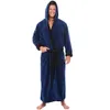 1 PCS Com Capuz Bathrobe Men's Winter Alongado Pelúcia Shawlow Roupeiro Roupas Início Roupas de Manga Longa Robe Revê Robe Bolso Quente Sleepwear 201023