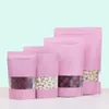 Bege Ciano-de-rosa Stand Up Alumínio Auto selo Bag Com Limpar Janela Plastic Bag Zipper Reclosable Armazenamento de Alimentos Embalagem Bag LX3250