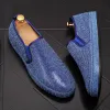 Bahar Erkekler Loafer'lar Ayakkabı Rhinestone Balo Tasarımcısı Elbise Düğün Oxford Daireler ABD Boyutu: 6.5-9