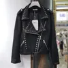 2020 New Autumn Short White Jackets Women Zipper Casual Loose Bomber Coat Female Outwear Rivet Black Coats Short Jacket T200828