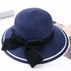 Chapéu de sol de verão largo borda chapéus para mulheres dobrável palha praia viseira grande laço preto tampões feminino