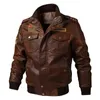 La veste en cuir pour hommes classique broderie Pu décontracté col montant Air Force pilote poche marron veste en cuir 220125