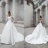 New Cheap Simple A Line Wedding Dresses Off Shoulder Beads Sashes Satin Bridal Gowns Sweep Train A-Line Wedding Dress Plus Size