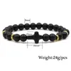 8MM Natural Black Stone Christian Cross Bracelet for Men Women Jewelry Charm Beads Bracelets Strand Jesus Bracelet Wholesale Price