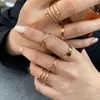 Kluster ringar 6st guldfärg rund ihålig geometrisk uppsättning för kvinnor mode finger kors twist open ring gemensamma kvinnliga smycken