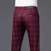 Jeywood Brand Summer Plaid Pants Men Cotton Formal Work Business Black Wine red Fashion Slim Fit Thin Luxury Trousers Male 30-38 Y220308