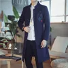 Men's Wool & Blends 2021 Mens Trench Coat Jackets Autumn Winter Chinese Style Embroidery Woolen Coats Long Windbreaker Steetwear Outwear Top