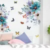 Stickers Muraux Fleurs Peintes Papillon Salon Chambre Porche Décoration Stickers Amovible Romantique Décor À La Maison