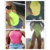 Bodysuit de halter néon com nervuras de Nadafair 2019 Mulheres de macacão de verão skinny Mulheres do corpo laranja de pescoço alto fêmea preta feminina T200116