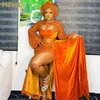 Aso Ebi Artı boyutu Gelinlik Secy Cut Out Stil Uzun Kollu Mermaid Abiye Giyim ile Yüksek Bölünmüş Afrika Kadınlar Partisi Robe