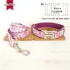 MUTTCO top quality handmade purple floral unique style pet collar dog leads chain rope pets products dogs collars leashes set LJ201109