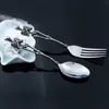 Titanium Steel Skeleton Skull Fork Spoon Table Vintage Dinner Table Dilware Cutlery Set Metal Crafts Halloween Party Gifts4024202