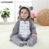 Baby Onesie Kigurumis Boy Girl Infant Romper Costume Gray Pajama With Zipper Winter Clothes Toddler Cute Outfit Cat Fancy 211229